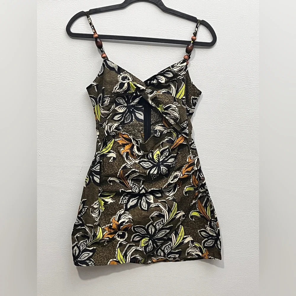 Zara Ethnic Print Beaded Floral Dress - Black, White, Green, Brown Small - Picture 4 of 16
